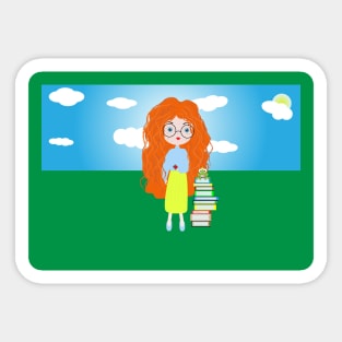 girl and books illustration, Sticker